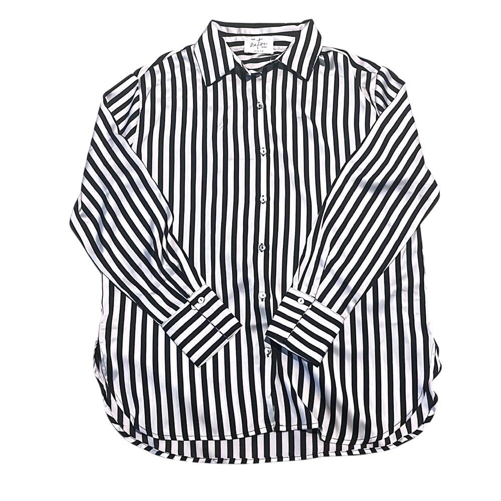 The Native One women's black white striped button shirt minimalist relaxed NWT M